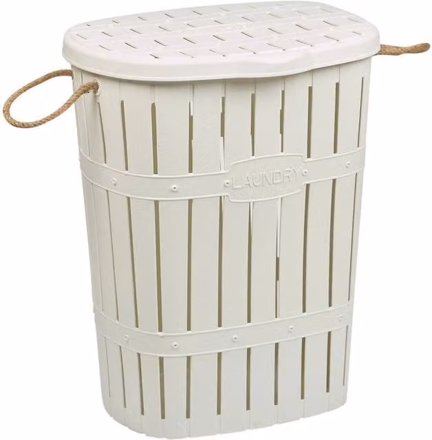 EONLION 65L Bamboo Look Clothes Storage Laundry Washing Basket in White