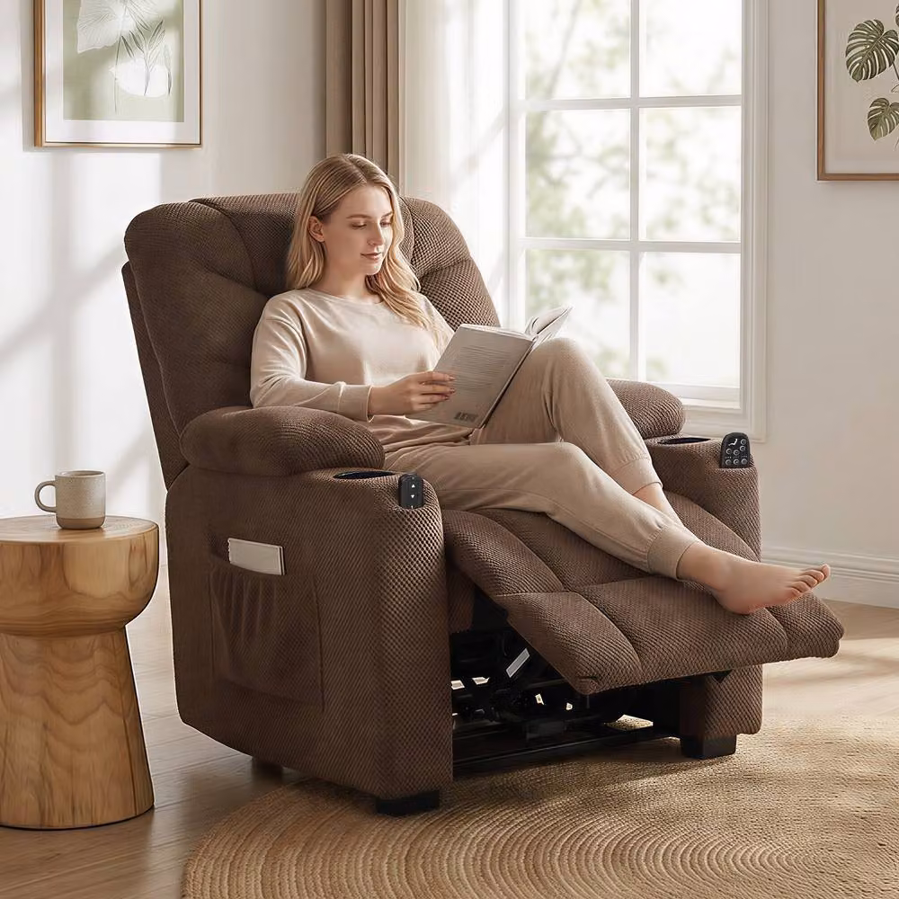 STILVORA Brown Fabric Recliner Armchair with Vibration Massage and Heat – 2