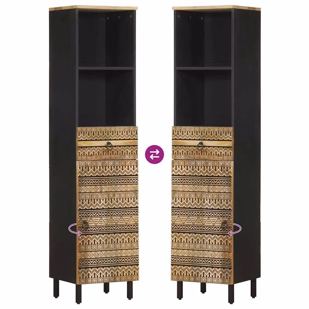 Berkfield Home Black Mango Wood Bathroom Cabinet with Hinged Doors, W/D/H: 38 x 33.5 x 160 cm – 3