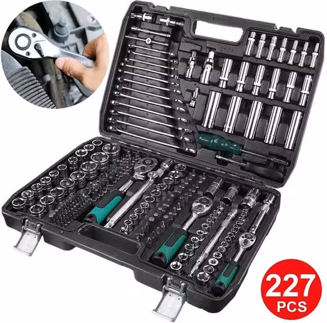 Nordara 227 Piece Ratchet Socket Set with 1/2", 1/4" and 3/8" Spanners in Black – 1