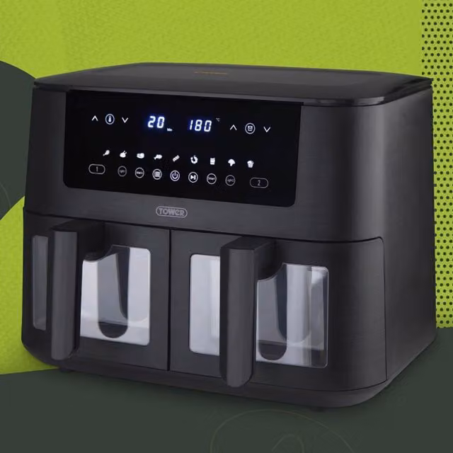 Vizion Dual Basket Digital Air Fryer, 8L, Black