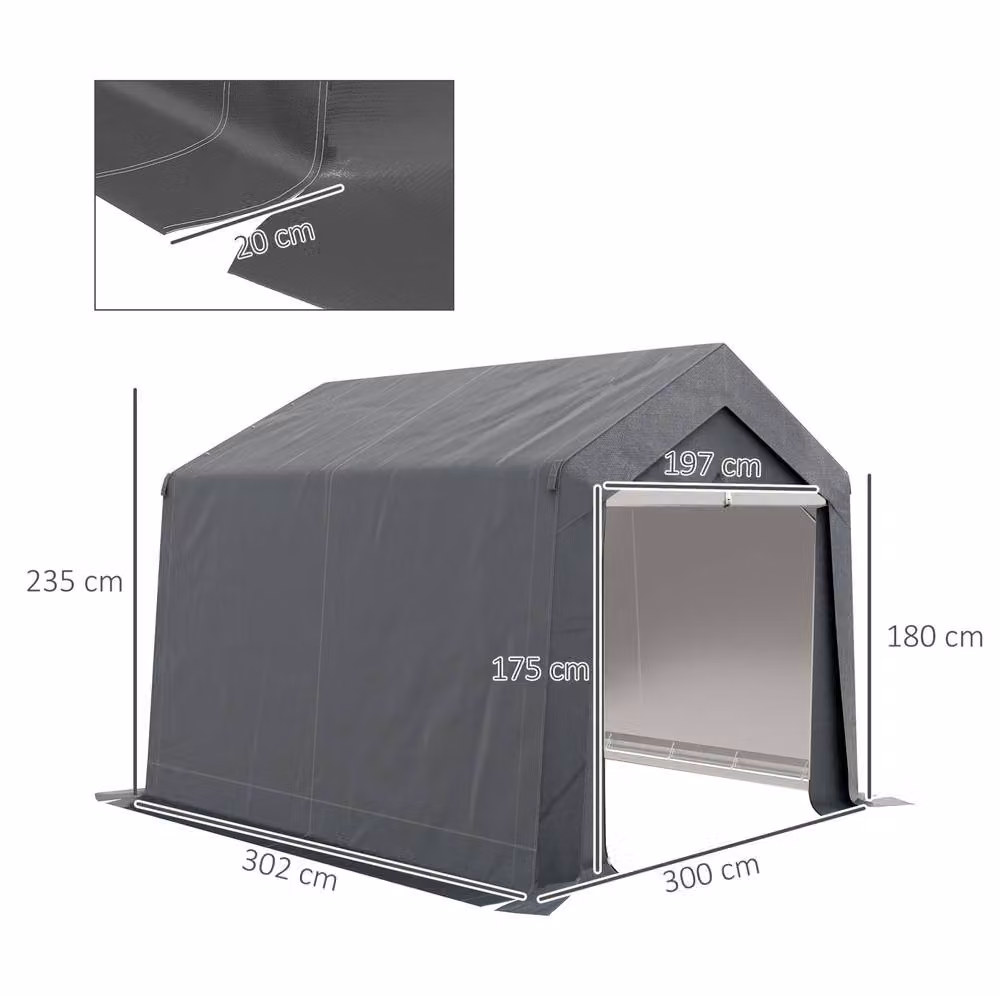 STILVORA Grey Galvanised Steel Outdoor Shed with Window and Single Door, W/D/H: 300 x 300 x 235 cm – 2