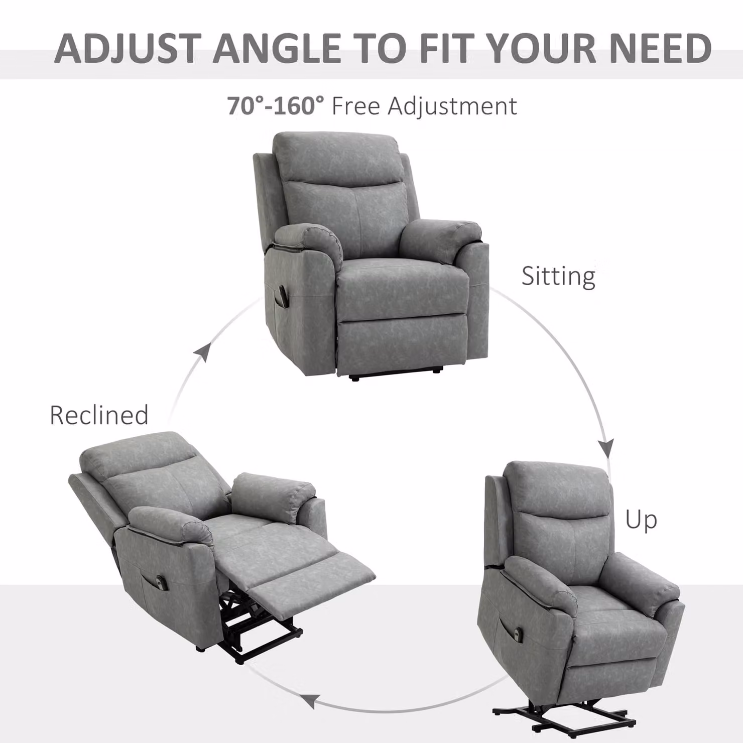 HOMCOM Grey Faux Leather Electric Power Lift Recliner Armchair with Remote Control and Side Pocket – 4