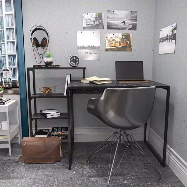 Decorotika Rino Computer Desk in Black with Shelves, W/D/H: 92 x 60 x 50 cm – 1