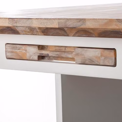 Statement Furniture Florence Breakfast Bar Kitchen Island with Acacia Wood Top and Slatted Shelves, White, W: 126 cm, H: 91 cm, D: 78 cm – 3