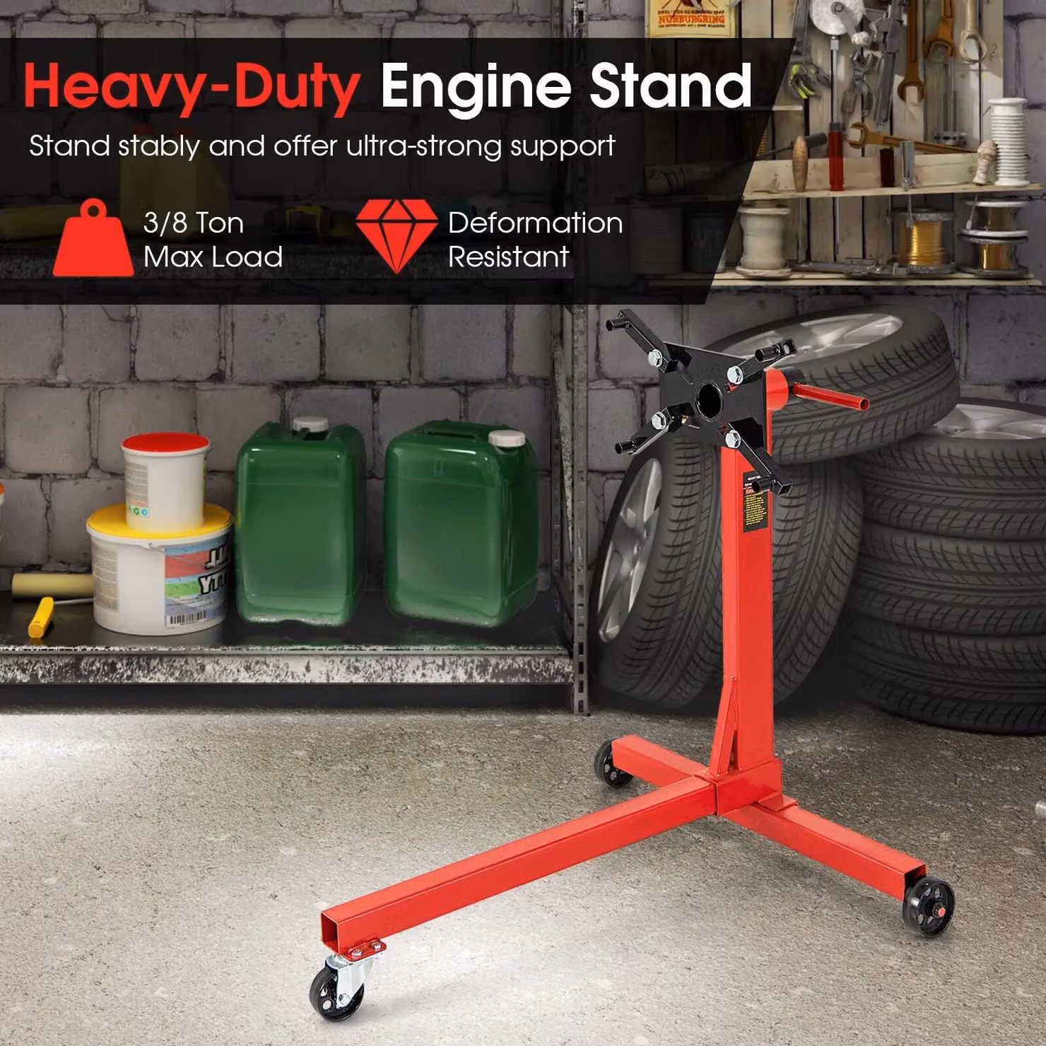 Gymax Heavy Duty Engine Stand with 340kg Capacity in Red – 6