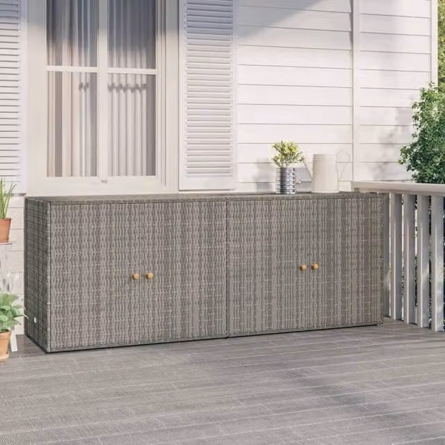 Berkfield Home Grey Poly Rattan Garden Storage Cabinet with Acacia Wood and Steel Frame, H 198 x W 80 x D 55.5 cm – 1