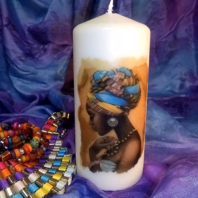 Viki African Beauty Pillar Candle in White