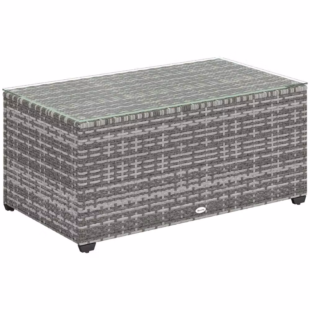 Wyld Haus Vimi Grey Rattan Side Table with Glass Top, Width: 90 cm – 2