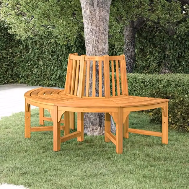 Berkfield Home Half Round Tree Bench in Brown Solid Eucalyptus Wood, Diameter: 160 cm