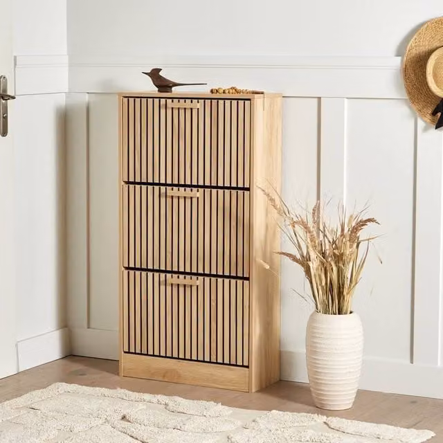Wyld Haus Brown 3-Compartment Wall Mounted Hallway Shoe Cabinet with Pine Legs – 1