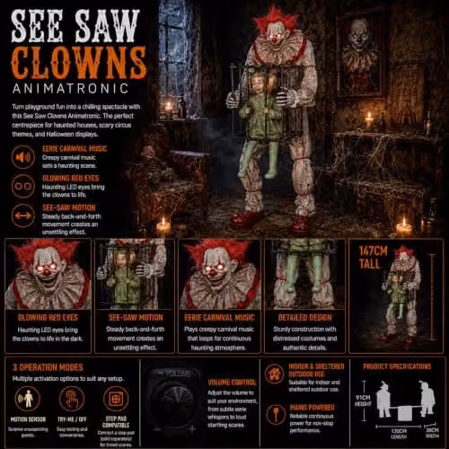 Samuel Alexander 7ft Tall Giant Cagey The Clown with Girl Halloween Animatronic Decoration in Multicolour – 2