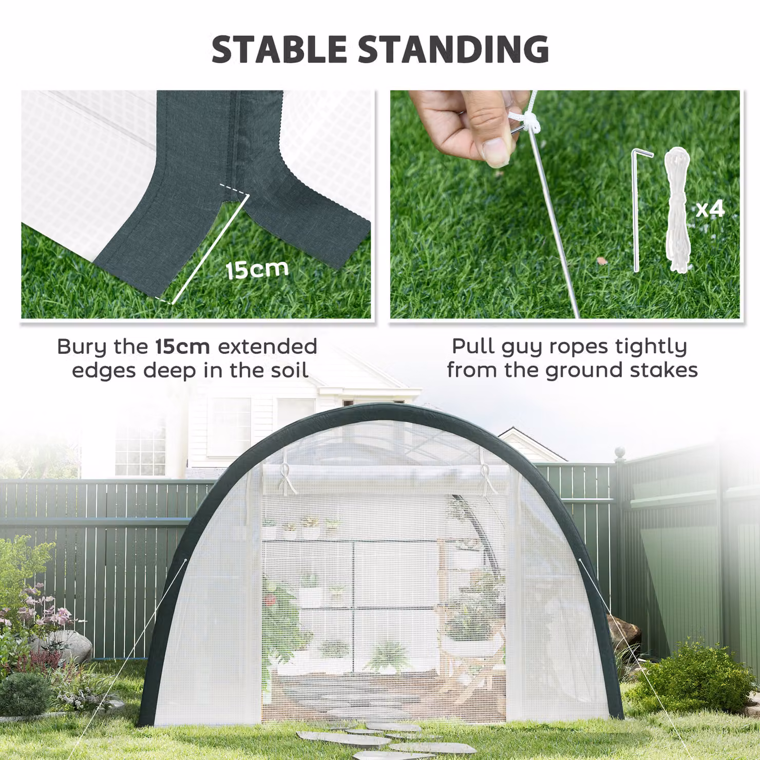Outsunny White Walk-In Tunnel Greenhouse with Accessories, W: 4 m, D: 3 m, H: 2 m – 4
