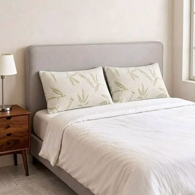 Home Deluxe Pack of 2 White Bamboo Memory Foam Orthopedic Pillows with Breathable Cooling Support