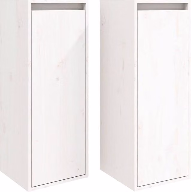 Berkfield Home White Solid Wood Pine Wall Cabinets, 2 Pack, W/D/H: 30 x 30 x 80 cm