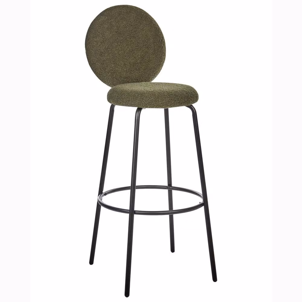 Wyld and Coco Astra Set of 2 Green Boucle Bar Stools with Black Metal Legs – 3