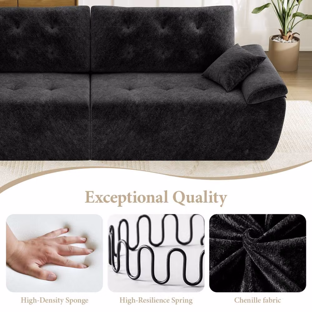 Dprodo 4 Seater Modular Chenille Sectional Sofa in Black, 275 cm – 4