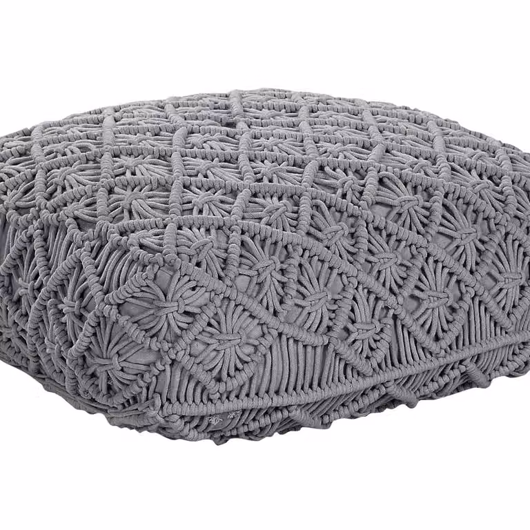 Wyld and Coco Grey Macramé Floor Cushion Pouffe W/D: 50 x 50 cm