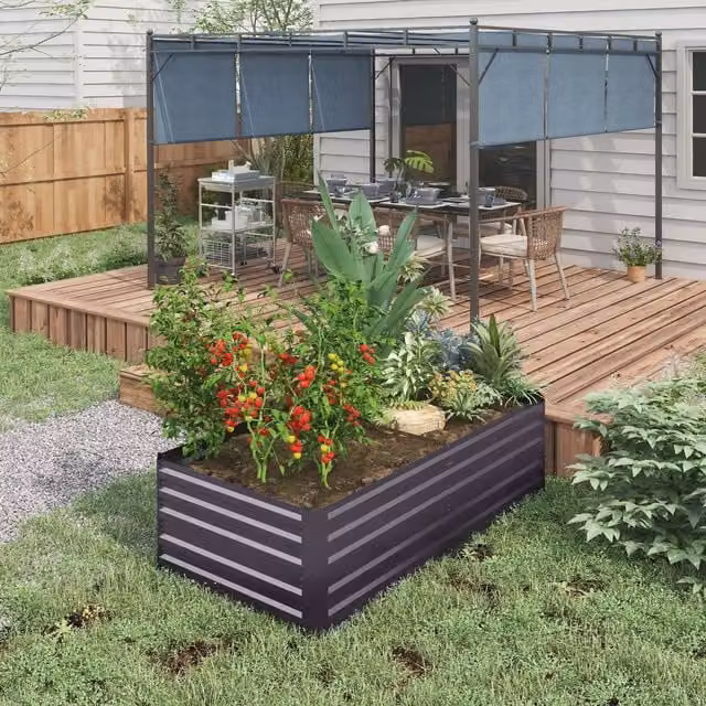 Outsunny Galvanised Steel Raised Garden Bed Planter in Anthracite Grey