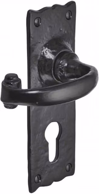 Old Hill Ironworks Black Iron Antique Cottage Euro Lock Door Handles