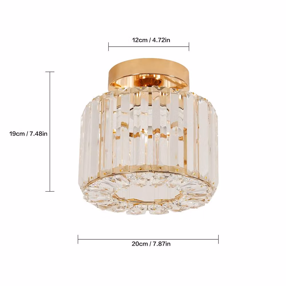 Goeco Modern Gold Crystal LED Ceiling Chandelier for Hallways with E27 Bulb Holder – 3