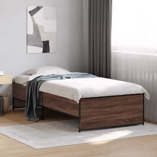 Berkfield Home Single Bed Frame in Brown Oak, W/D/H: 90 x 190 cm