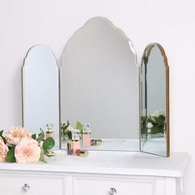 Melody Maison Antique Gold Arched Triple Vanity Mirror, W: 60 cm, H: 72 cm