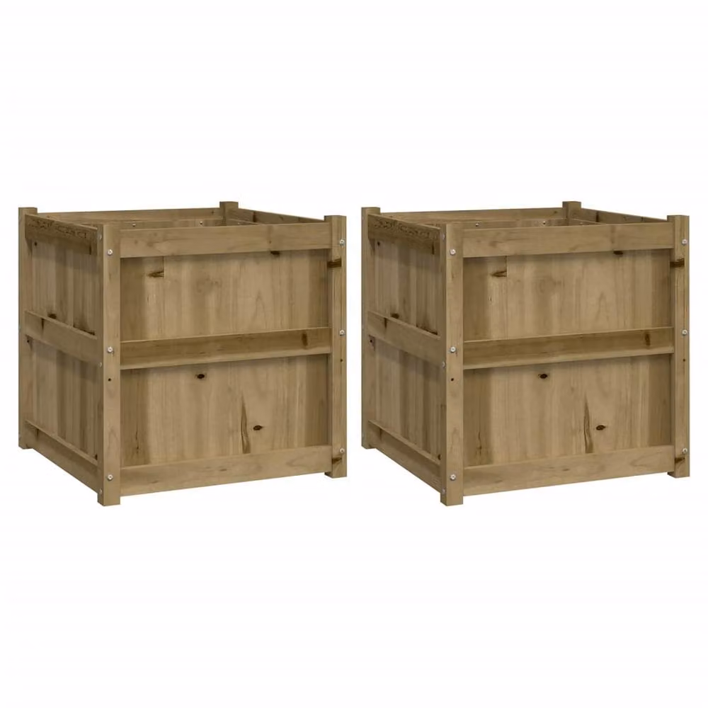 Berkfield Home Set of 2 Impregnated Pine Wood Garden Planter Tubs in Brown, W/D/H: 60 x 60 x 60 cm – 2