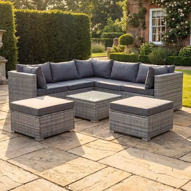 Artemis Home Oliena 7 Seat Modular Rattan L-Shaped Corner Garden Furniture in Grey