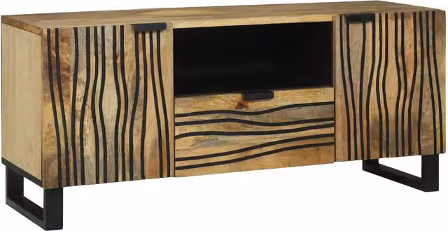 Berkfield Home Modern TV Cabinet in Brown Solid Mango Wood, W/D/H: 105 x 33.5 x 46 cm – 1