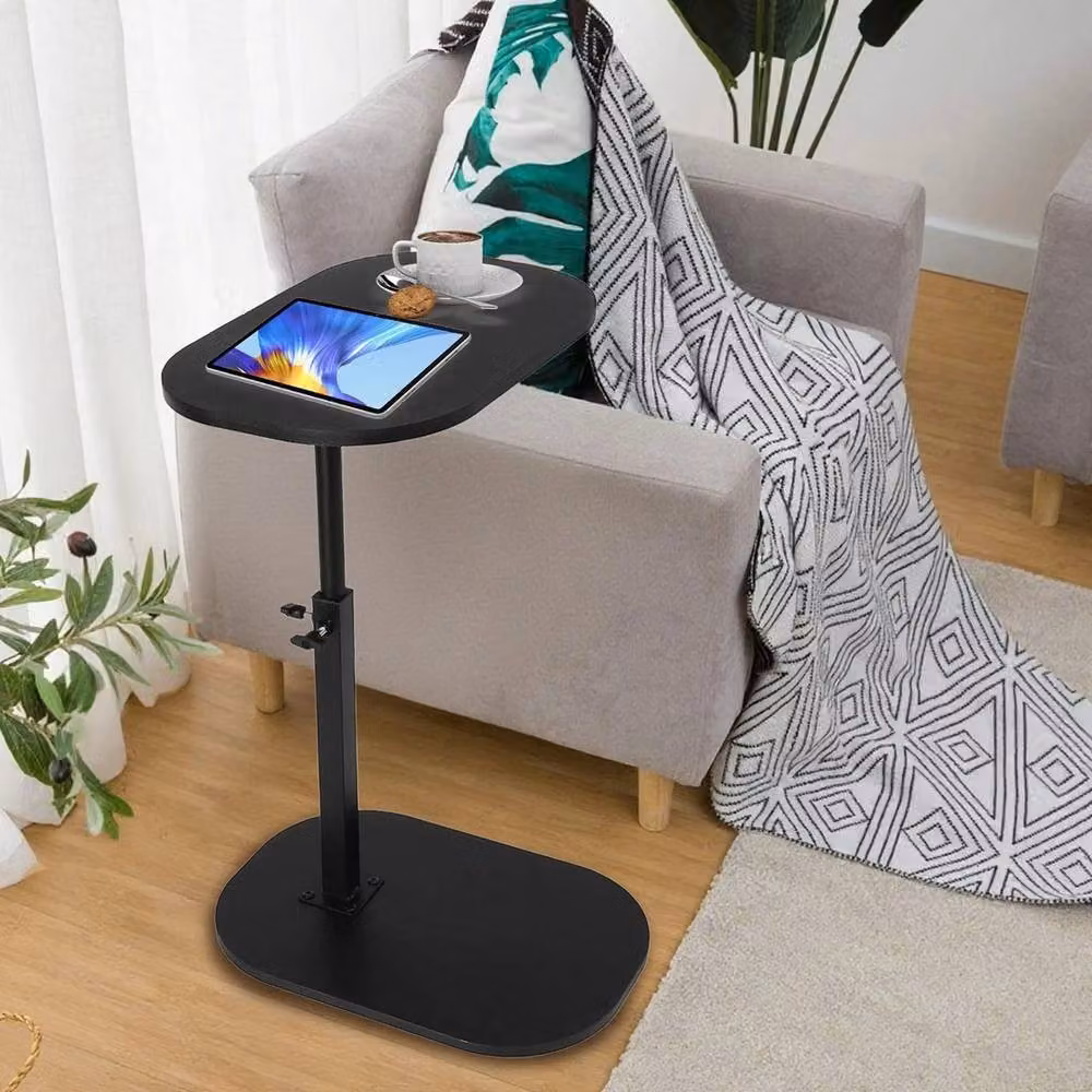 FORGEVIO Height Adjustable Side Table and TV Tray in Black with Oval Metal Top – 3