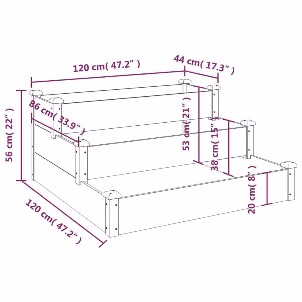 Berkfield Home Garden Wooden Raised Bed in Beige, W/D/H: 120 x 120 x 56 cm – 3