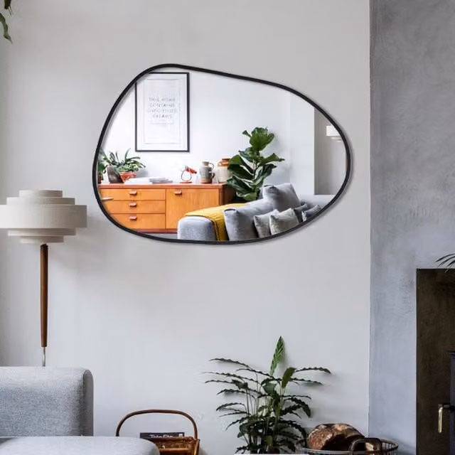 Livingandhome Modern Organic Irregular Wall Mirror in Black, 75 cm