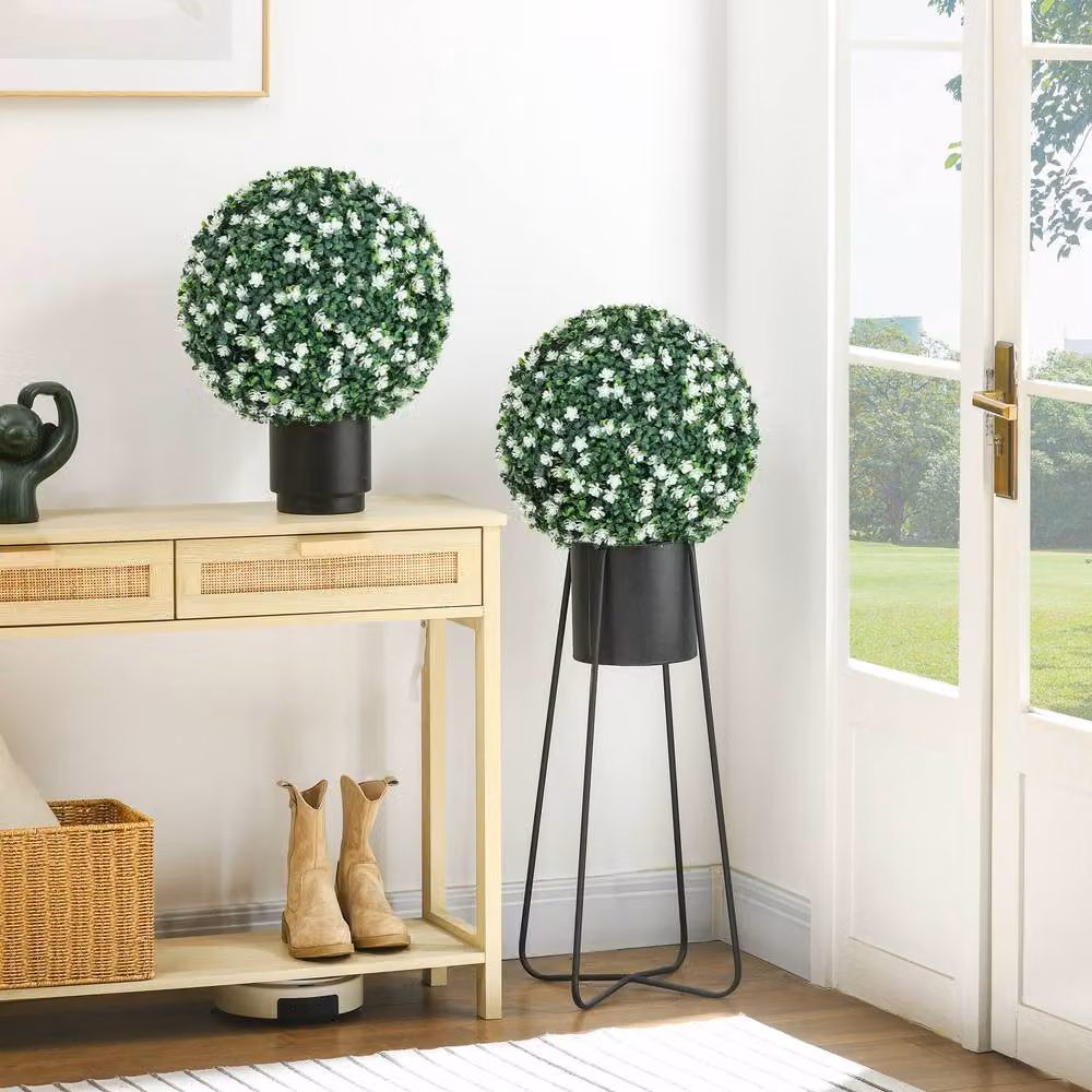 STILVORA Set of 2 Artificial Round Topiary Balls, Green and White, Diameter: 40 cm – 2