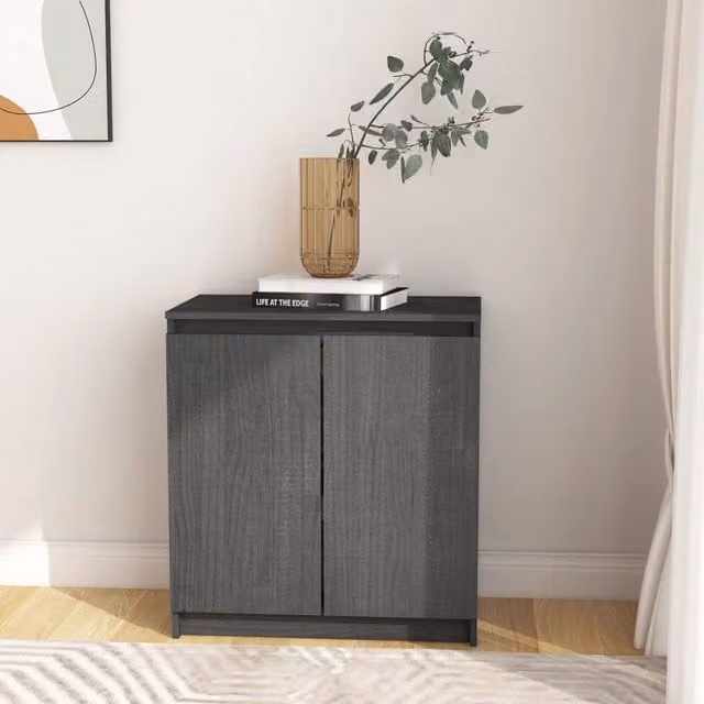 Berkfield Home Grey Solid Pinewood Side Cabinet W/D/H: 60 x 36 x 65 cm – 1
