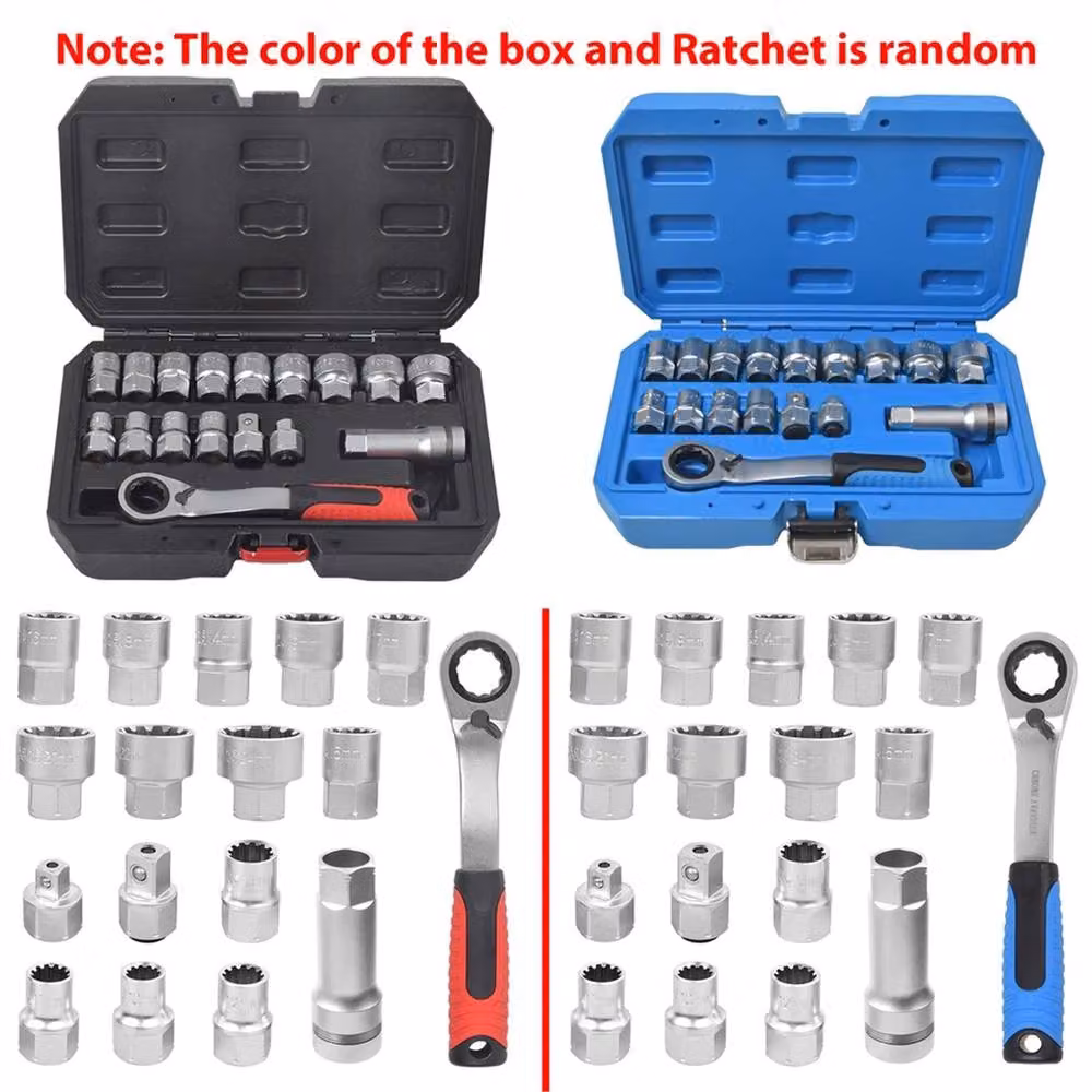 EONLION Pass Through Go Thru Metric Ratchet Wrench and Sockets Set in Silver Chrome Vanadium Steel – 3