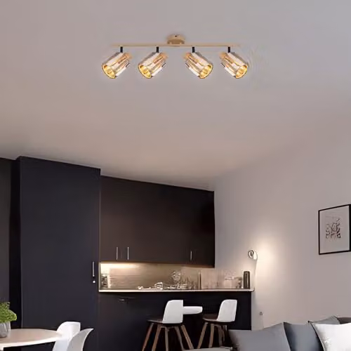 Netlighting Run Ceiling Spotlight Bar in Brown Wood Look with Smoke Crystals, 4x E14, L 64 x W 9 x H 15 cm – 4