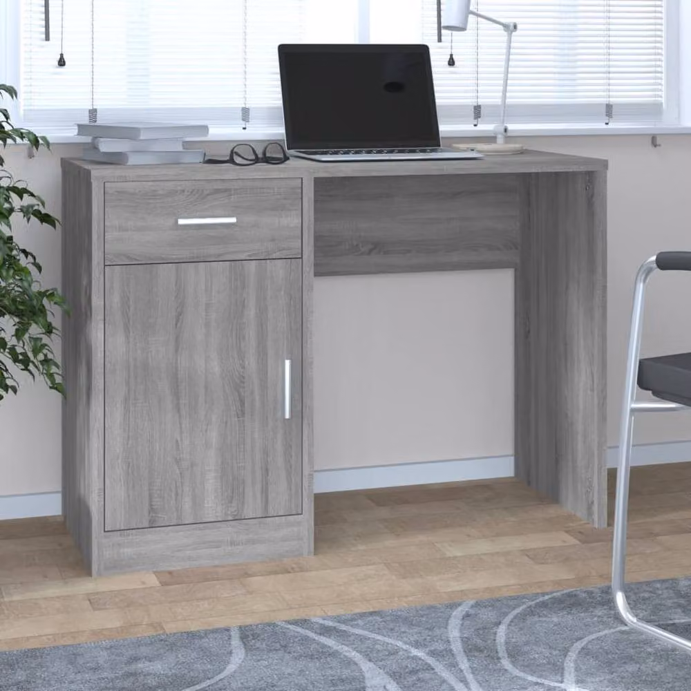 Berkfield Home Computer Desk with Drawer and Cabinet in Grey Sonoma, W/D/H: 100 x 40 x 73 cm – 2