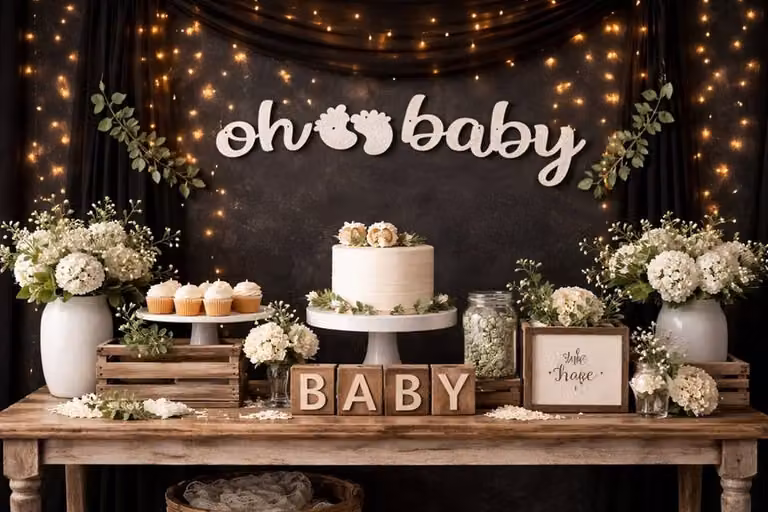 LARANGE Oh Baby Glitter Banner Silver and White Party Garland with Pennant Letters and Baby Feet, Length: 152.4 cm