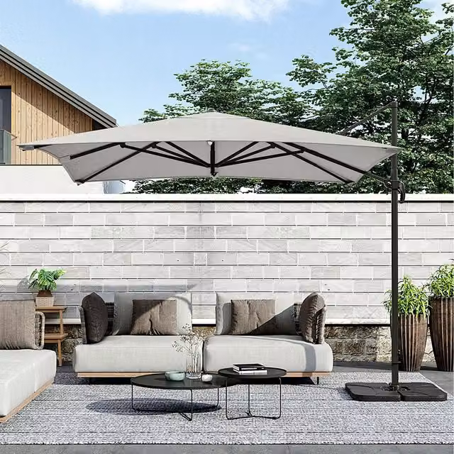 Breeins Adjustable Cantilever Parasol with 4-Piece Base in Grey