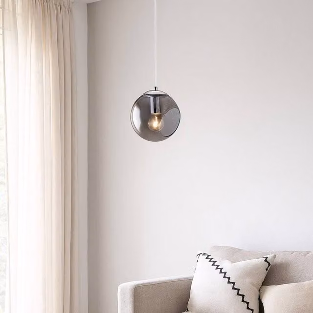 Pagazzi Nia Chrome Smoked 1-Light Sphere Pendant Light in Silver and Grey