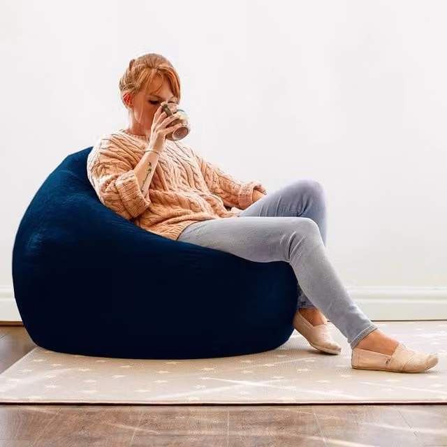 rucomfy Classic Slouchbag Adult Bean Bag Chair in Dark Blue Velvet – 1