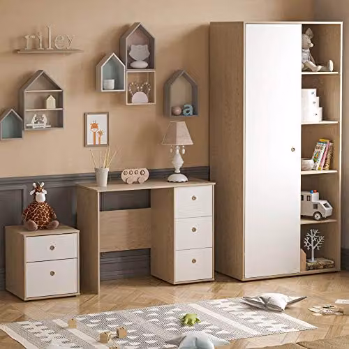 Junior Vida Neptune 3 Piece Childrens Bedroom Furniture Set in White and Oak