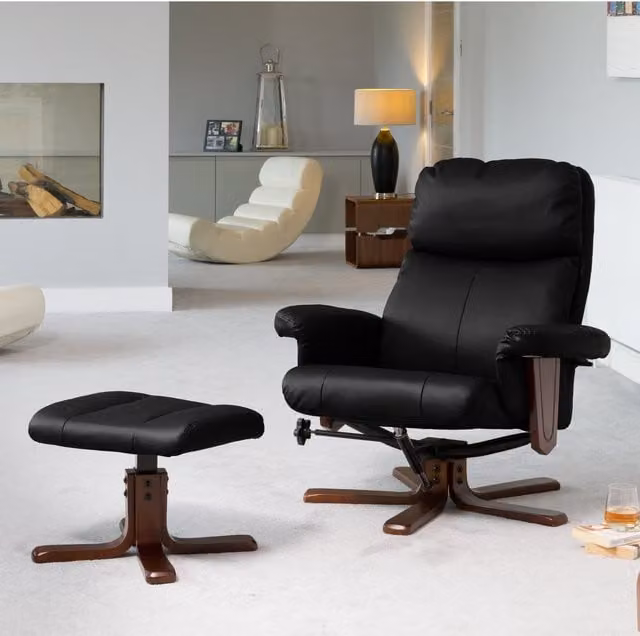 Artemis Home Woodacre Black Synthetic Leather Swivel Recliner Chair with Footstool, W: 88 cm, H: 96 cm, D: 65.01 cm
