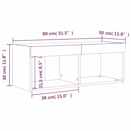 vidaXL Modern TV Cabinet with LED Lights in Grey Sonoma, W: 80 cm, D: 30 cm, H: 30 cm – 2