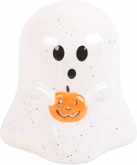 KDMD Ghost and Pumpkin Ceramic Tealight Candle Holder in White for Halloween and Autumn Decor