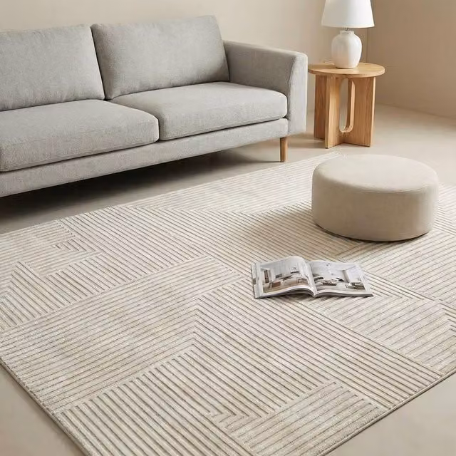 MCC Direct Modern Abstract Rectangular Microfibre Rug in Beige, W/D/H: 80 x 150 x 1 cm