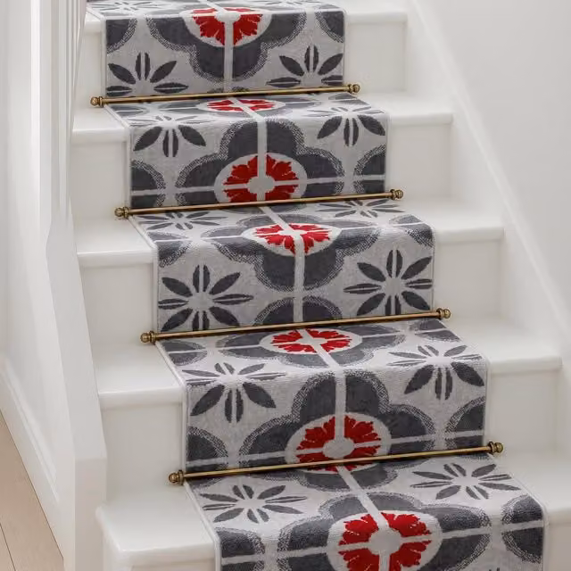 Bravich LTD Floral Tile Hallway Runner Rug in Red, W/D: 60 x 600 cm – 1