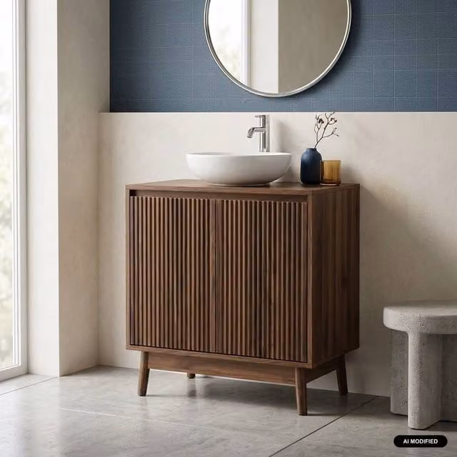 Sweekeek Scandinavian Style Freestanding Bathroom Vanity in Dark Brown with 2 Hinged Doors and Internal Shelves, W/D/H: 70 x 40 x 65 cm