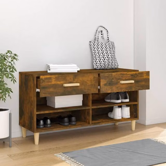 Berkfield Home Smoked Oak Shoe Cabinet in Brown, W/D/H: 102 x 35 x 55 cm – 1